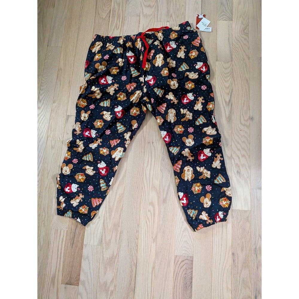 Disney Mickey Minnie Pluto Gingerbread Christmas Pajama Pants Navy Blue Flannel - Picture 2 of 16